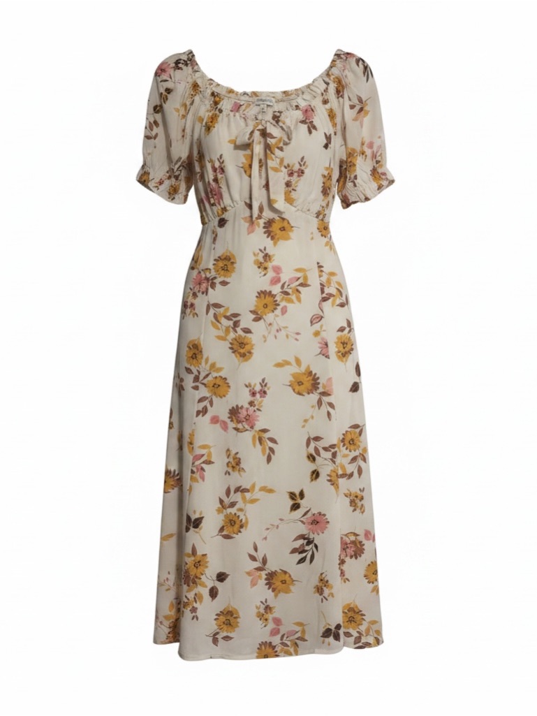 New Luxology Cream Midi Dress With Yellow & Pink Floral Print
